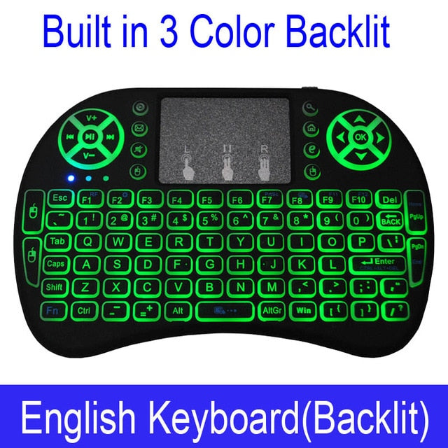 7 color backlit i8 Mini Wireless Keyboard 2.4ghz English Russian 3 colour Air Mouse with Touchpad Remote Control Android TV Box