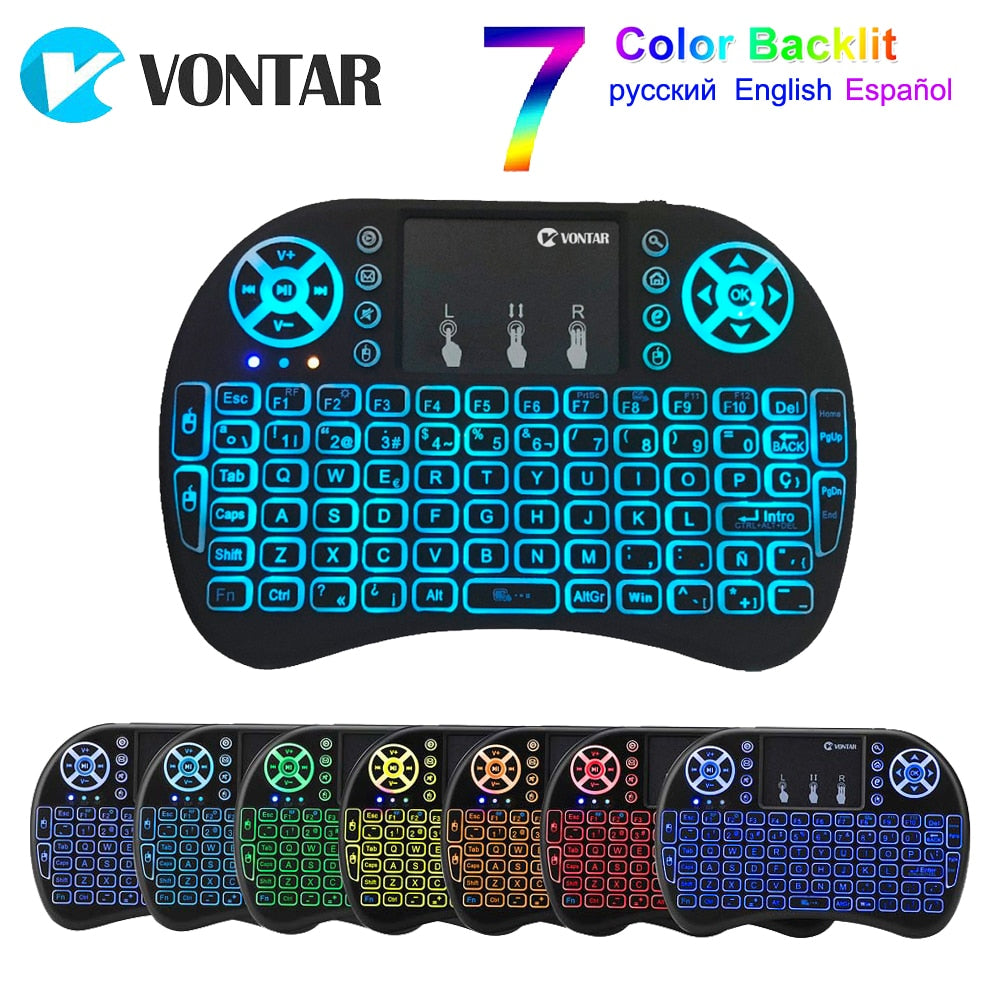 VONTAR i8 keyboard backlit English Russian Spanish Air Mouse 2.4GHz Wireless Keyboard Touchpad Handheld for TV BOX Android X96